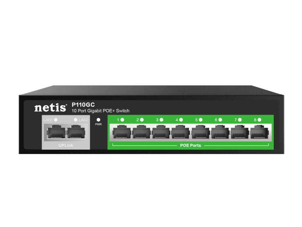 Netis 8 Port Gigabit PoE Switch/8 POE/2 UpLink Port/ VLAN Extend/DC 100220 V AC/50