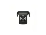 Black plastic clip with circular design