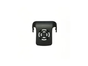 Black plastic clip with circular design
