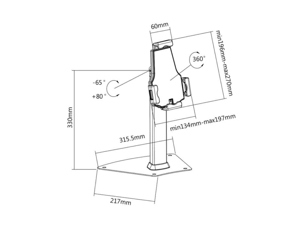 Monitor stand specifications diagram