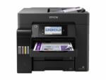 Epson multifunction printer with open trays and display.