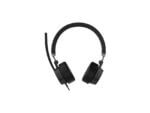 Black over-ear headphones with microphone isolated on white.