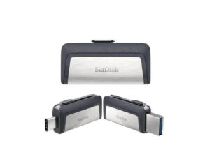 SanDisk flash drives with USB and USB-C connectors.