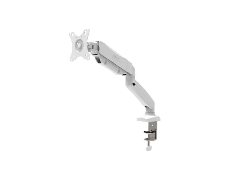 monitor arm vesa single screen white Adjustable monitor arm isolated on white background.