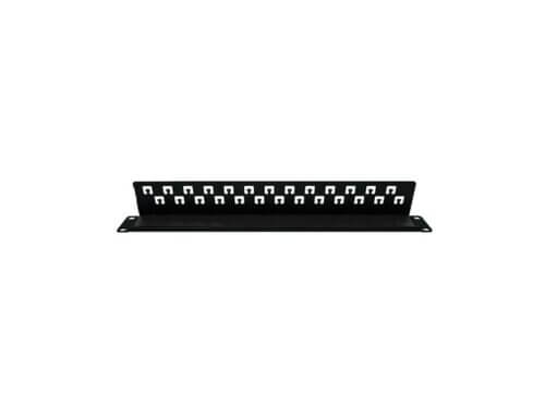 Black rack-mounted cable management panel