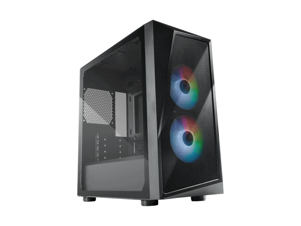 cm case cmp320; matx mesh geode panel; 2 x 120mm argb fans; expansive cooling.