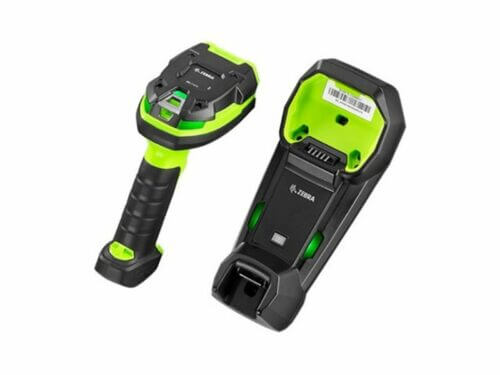 Handheld barcode scanners on white background.