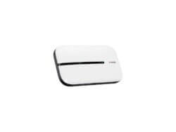 White Huawei wireless router on white background.