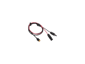 USB cable with two connectors on black background.