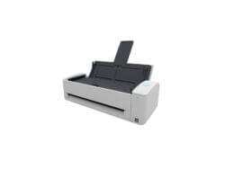 Modern office printer on white background.