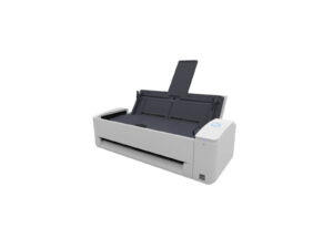 Modern office printer on white background.