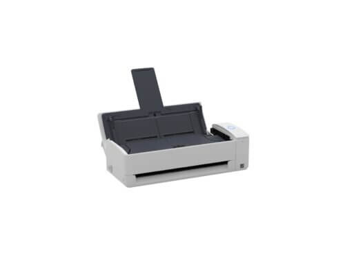 Modern office printer on white background.