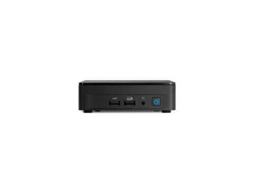 Black external hard drive with USB ports and power button.