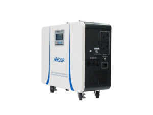 Solar power inverter with battery on white background.