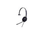 Black wired headset with microphone on white background.