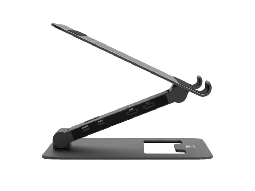 port connect adjustable stand + dock type c to 1 x rj45|2 x usb3.1 gen1|2 x hdmi 4k@60hz|1 x type c|pd85w|sdand micro sd reader