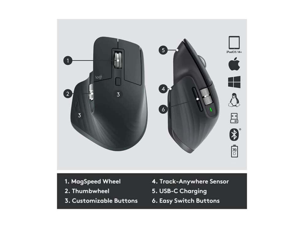 logitech mx master 3s wireless mouse graphite