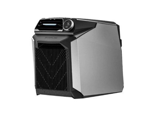 Modern portable power station on white background.