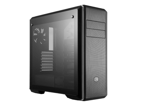 cooler master masterbox cm694 atx; curved black mesh; tempered glass included graphics card stabilizer.
