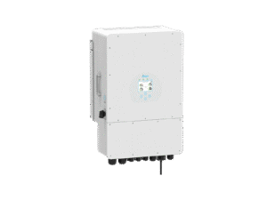 Modern white solar inverter on white background.