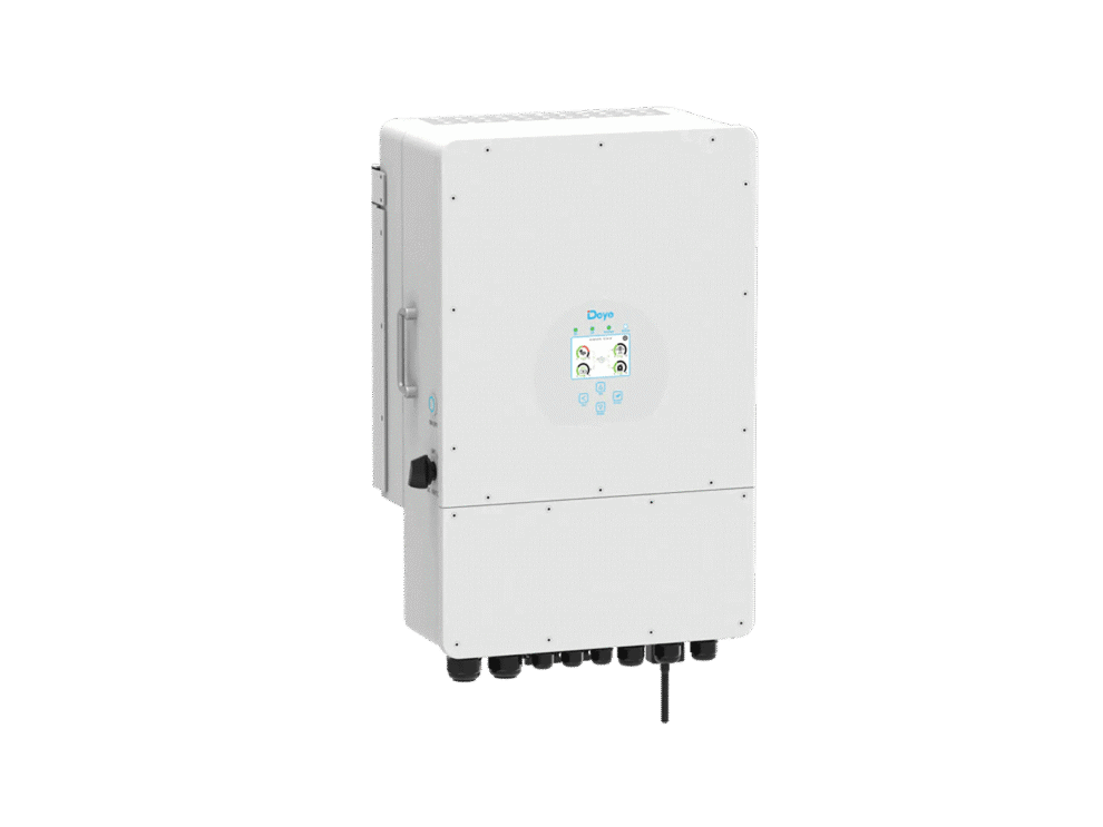 Modern white solar inverter on white background.