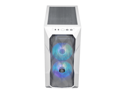 cooler master masterbox td300 white: micro atx; mini itx; mesh front panel; dual argb fans; tempered glass side panel; airflow