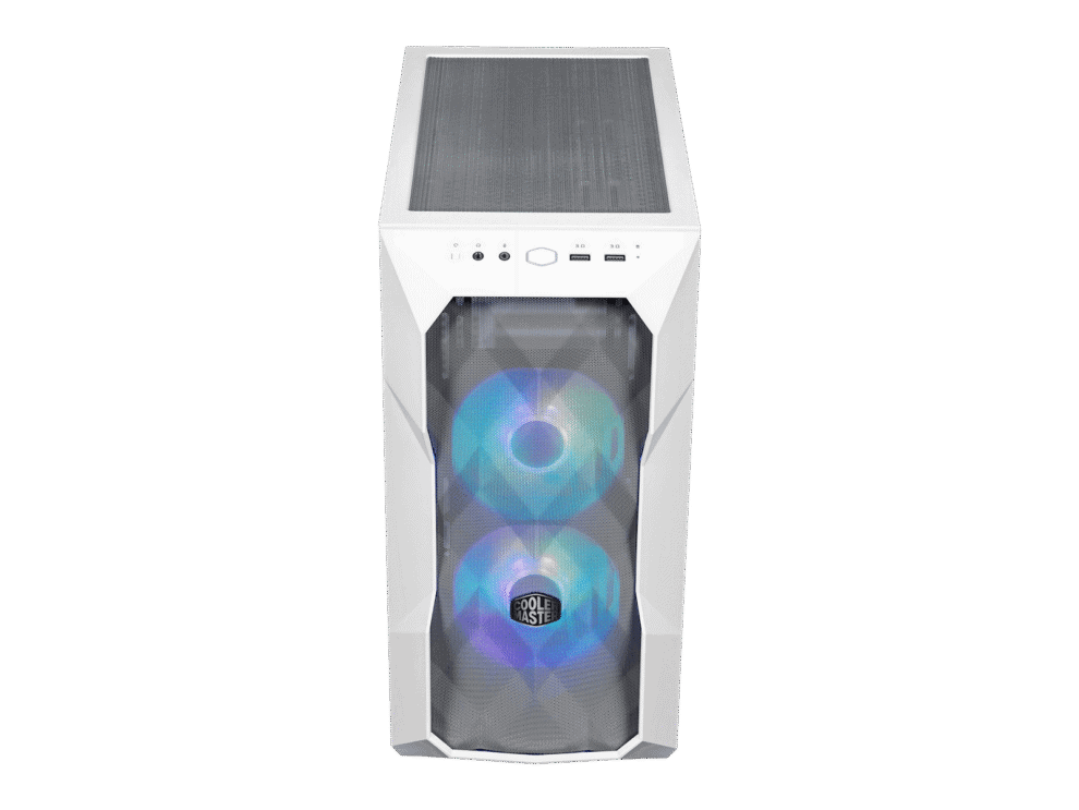 cooler master masterbox td300 white: micro atx; mini itx; mesh front panel; dual argb fans; tempered glass side panel; airflow