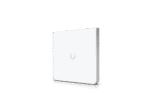White wireless network access point on black background.