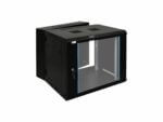 Black server rack cabinet with glass door.