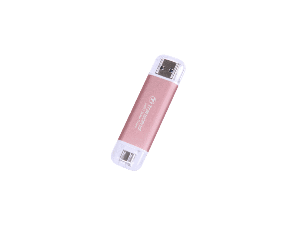 transcend 512 gb esd310p usb3.2 type a & c (usb 10gbps) otg compact portable ssd read 1050mb/s write 950 mb/s pink