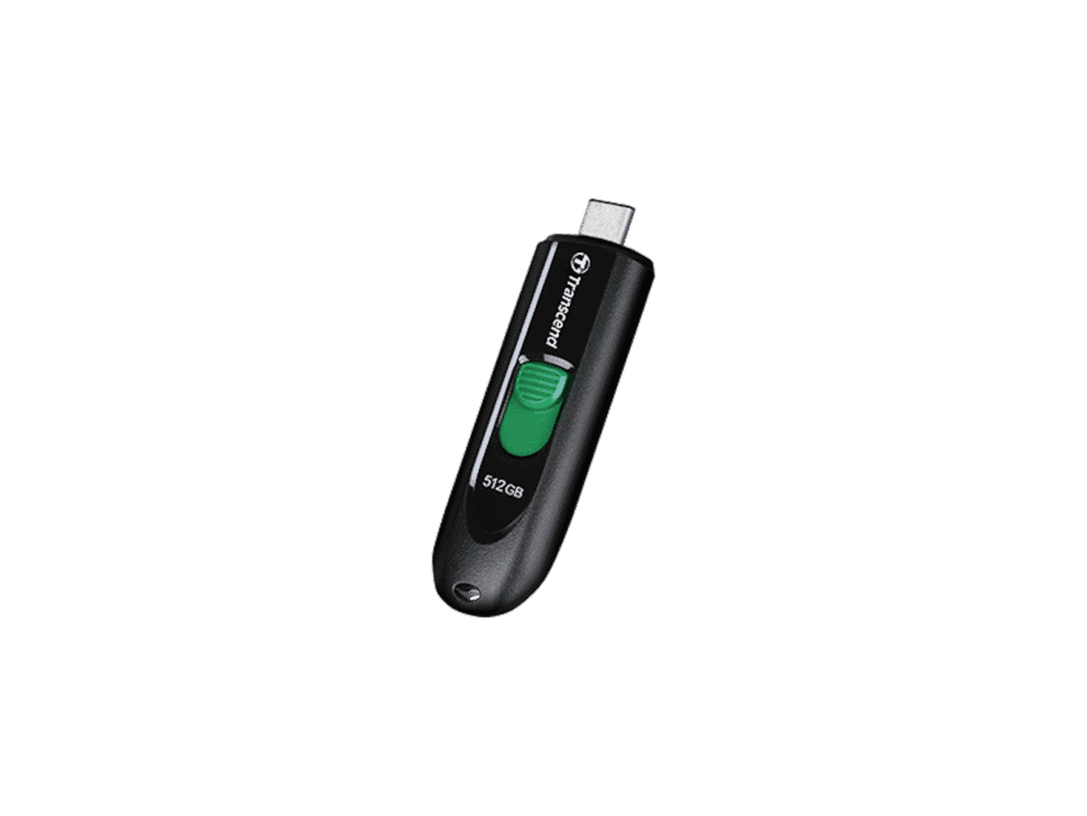 transcend 64gb jf790 usb c (5gpbs) capless flash drive black and green
