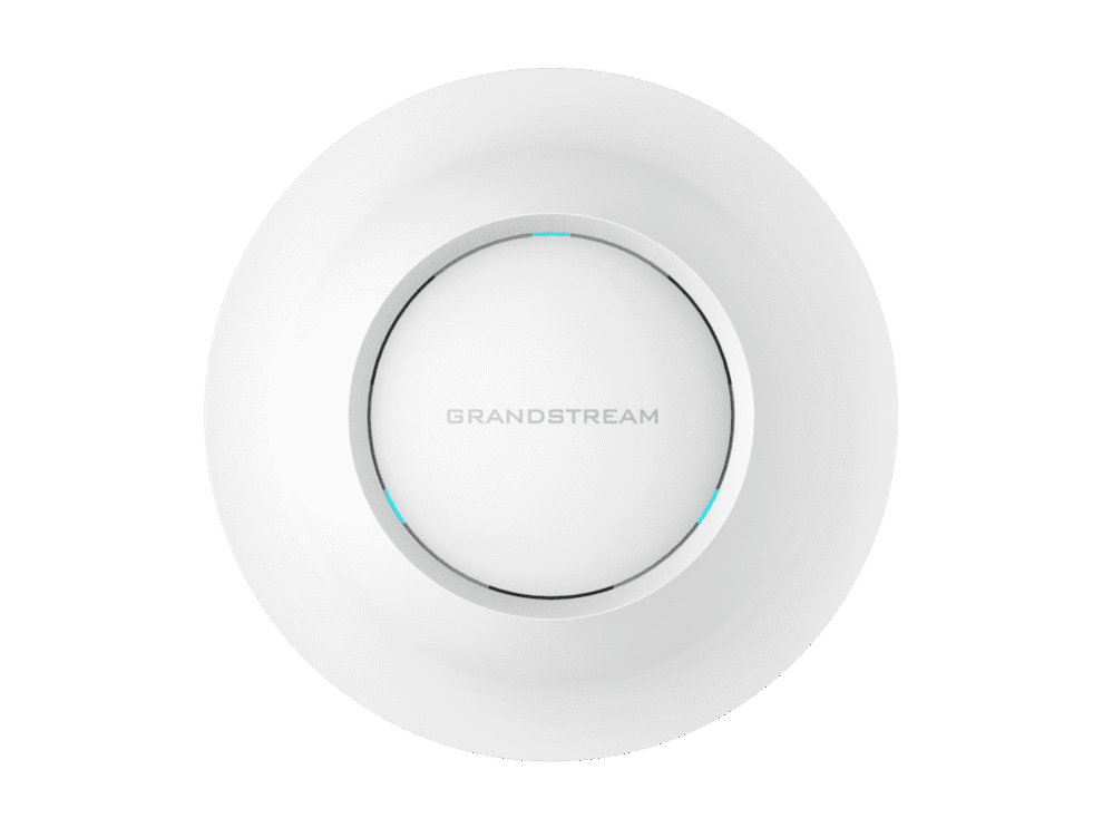 grandstream enterprise indoor 2x2 mu mimo ceiling mount access point White Grandstream circular Wi-Fi access point.