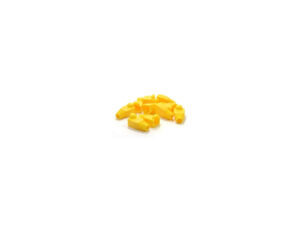 Assorted yellow earplugs on white background.