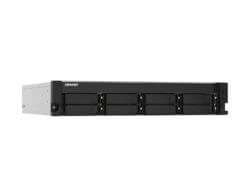 QNAP network-attached storage device with hard drives.