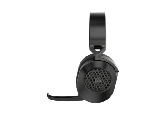 Black gaming headset with microphone on white background