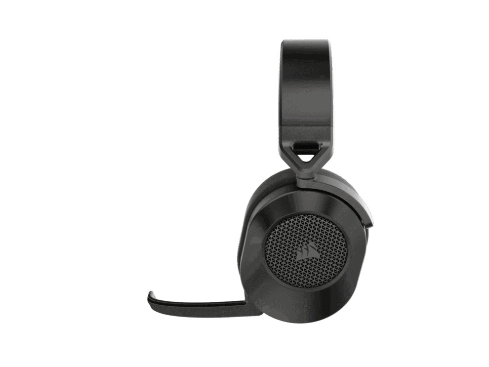 Black gaming headset with microphone on white background