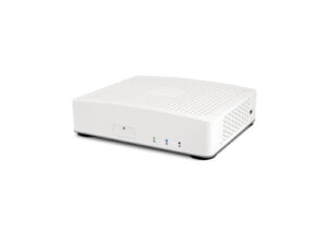 White modern wireless router on white background.