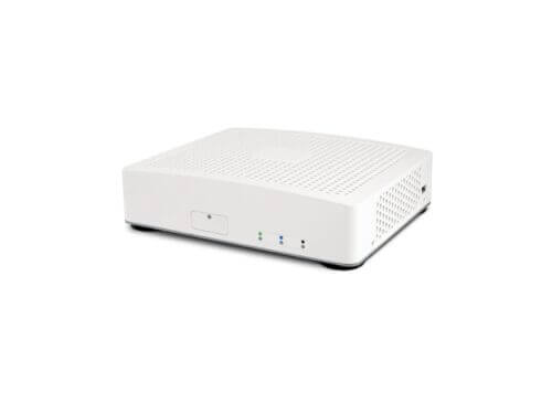 White modern wireless router on white background.