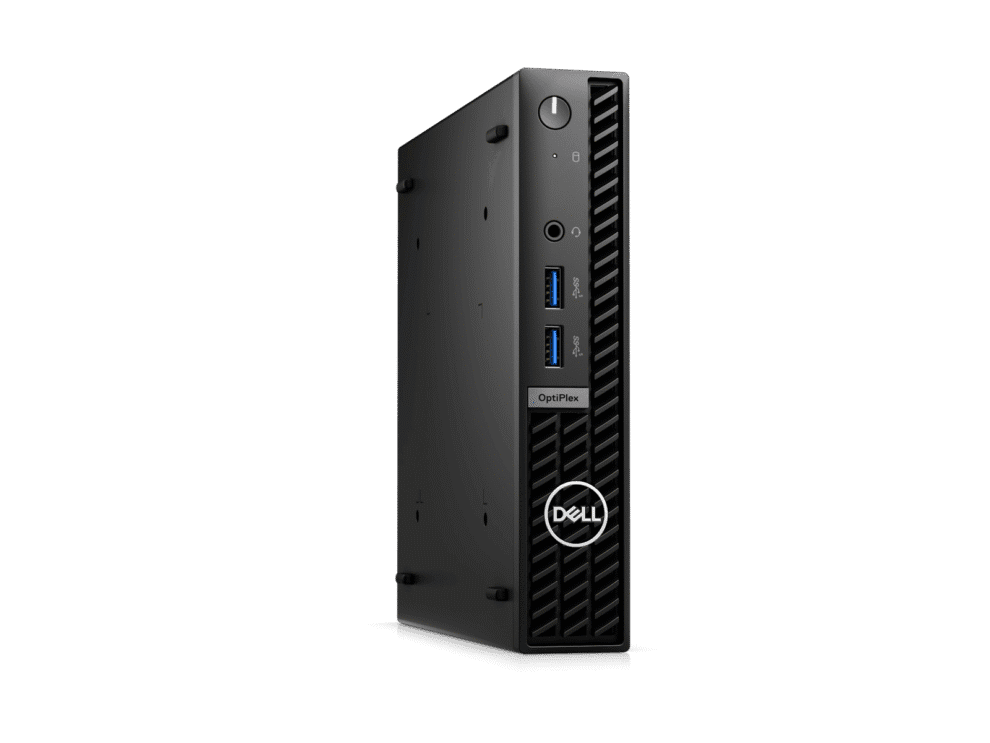 dell optiplex 7010 mff i5 13500t 8gb 256gb ssd win 11 pro 3yr prosupport Dell OptiPlex desktop computer on black background.