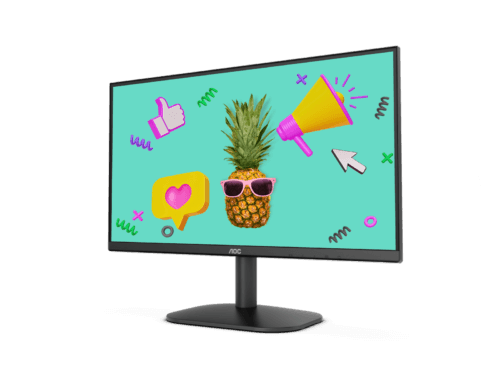 Cool pineapple with sunglasses on monitor screen.