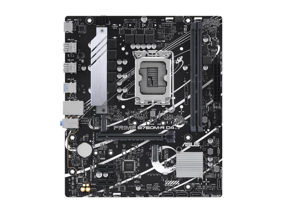 ASUS Prime B250M-A motherboard isolated on white background.
