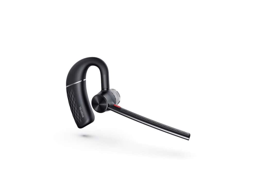 yealink bh71 mono bluetooth headset Black wireless Bluetooth earpiece on white background.