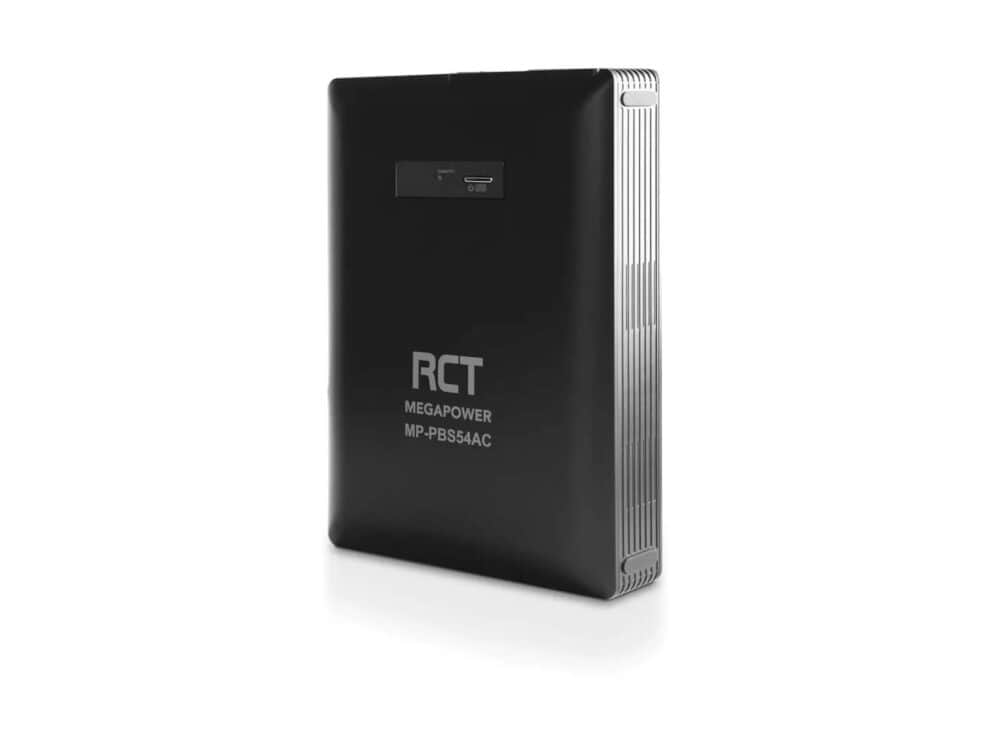 rct megapower s 54000mah ac lithium power bank; 2 x 230v ac outlet; 2.4a usb type a and 1 x 3a usb type c with pd support