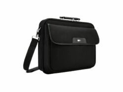Black laptop shoulder bag isolated on white background.