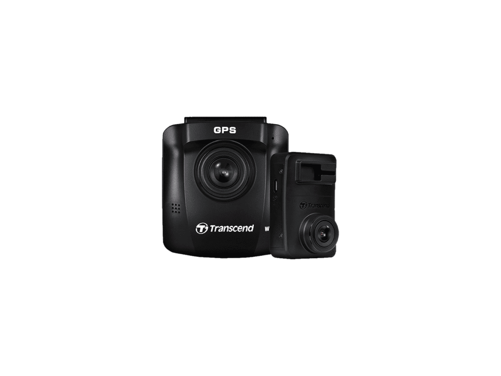 transcend dp620 front & rear dual dashcam with 2 x 64gb high endurance microsd cards