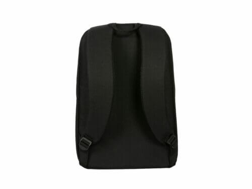 Black backpack isolated on white background.