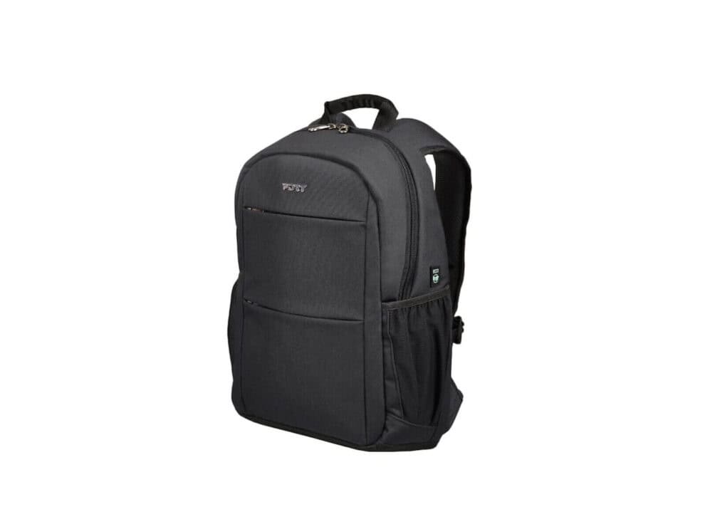 port designs eco sydney 15.6 Black laptop backpack isolated on white background.