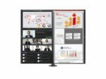 LG QHD monitor displaying video conference and data charts.