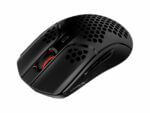 Black ergonomic wireless gaming mouse with honeycomb design.