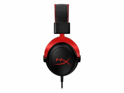 Red and black over-ear gaming headset.